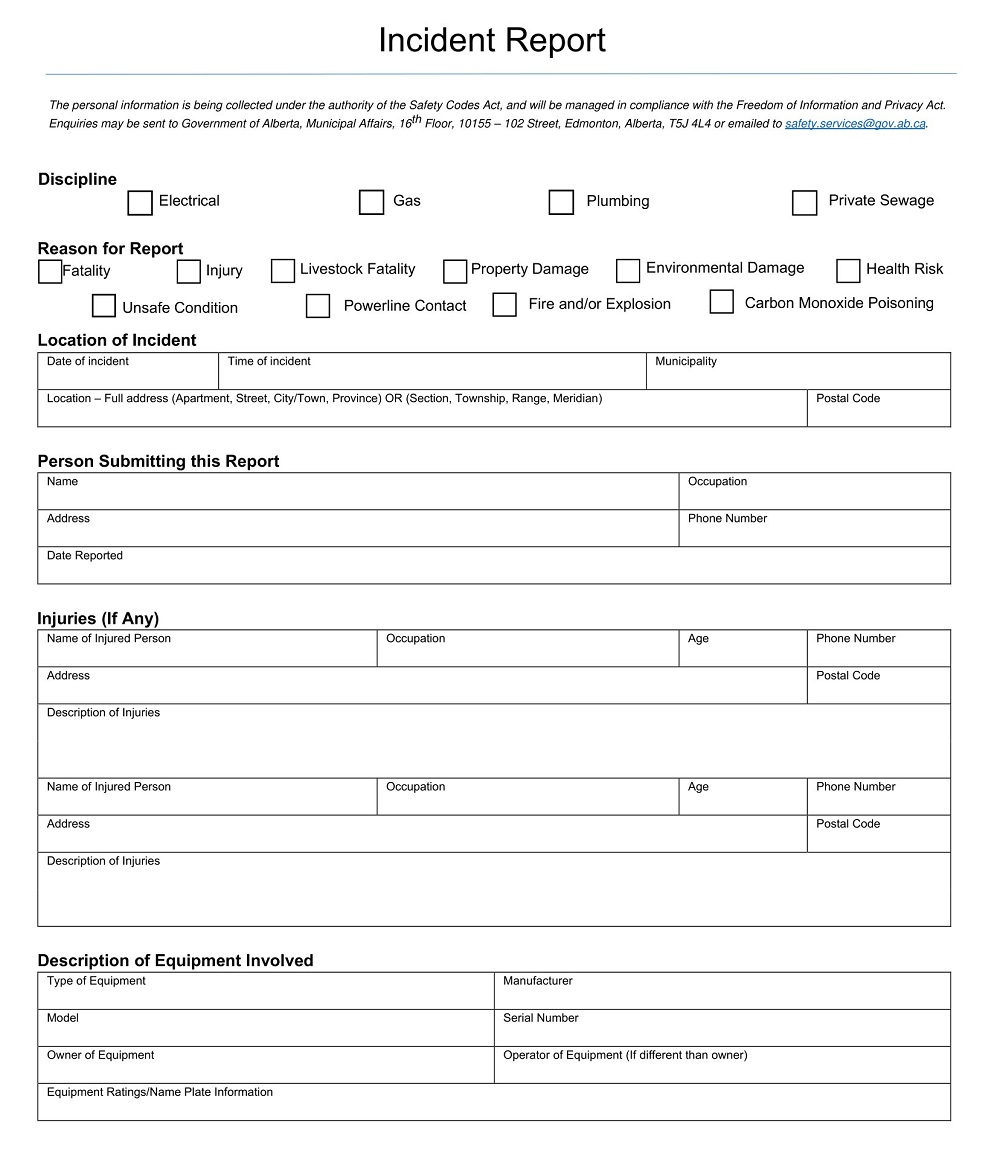 MA Safety Codes Incident Report Form
