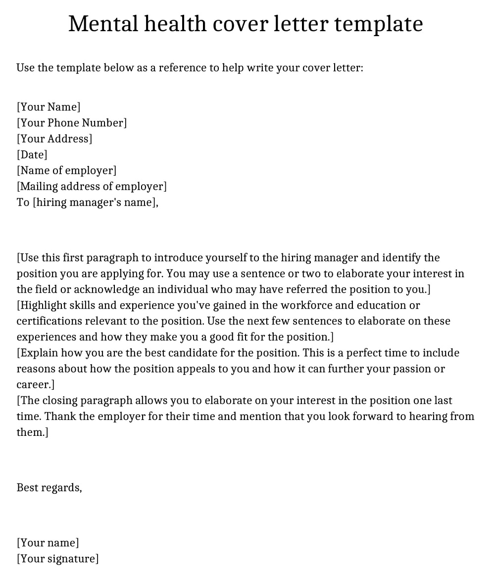 Mental Health Cover Letter Template