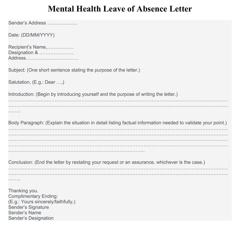 Mental Health Leave of Absence Letter