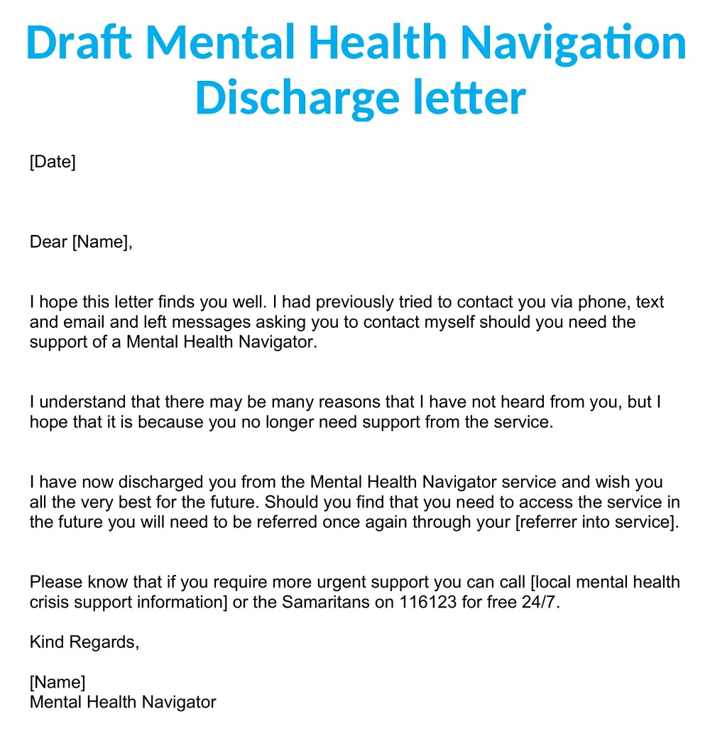 Mental Health Navigation Discharge Letter