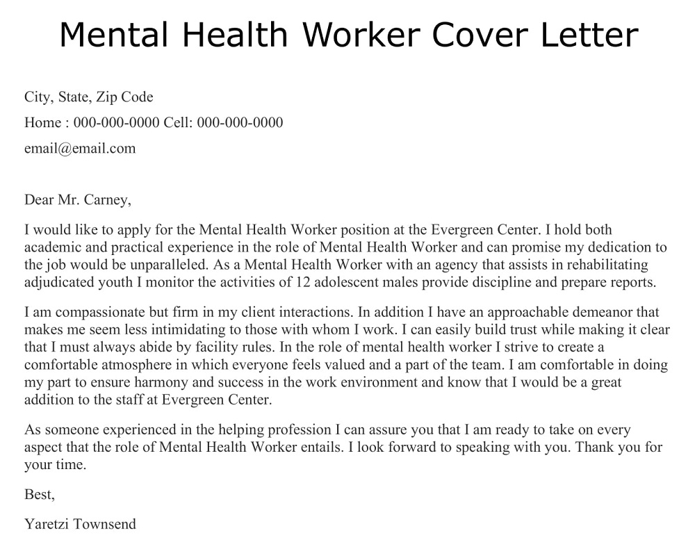 Mental Health Worker Cover Letter