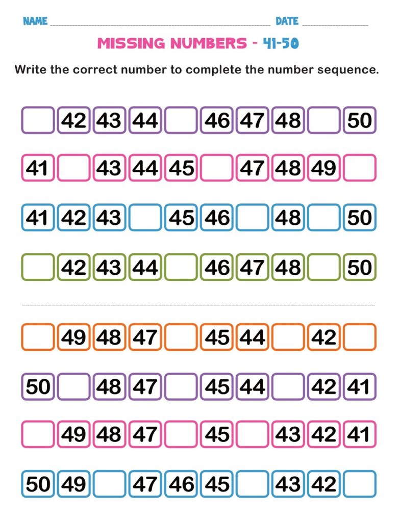 25+ Free Printable Missing Numbers Worksheets for Fun Learning ...