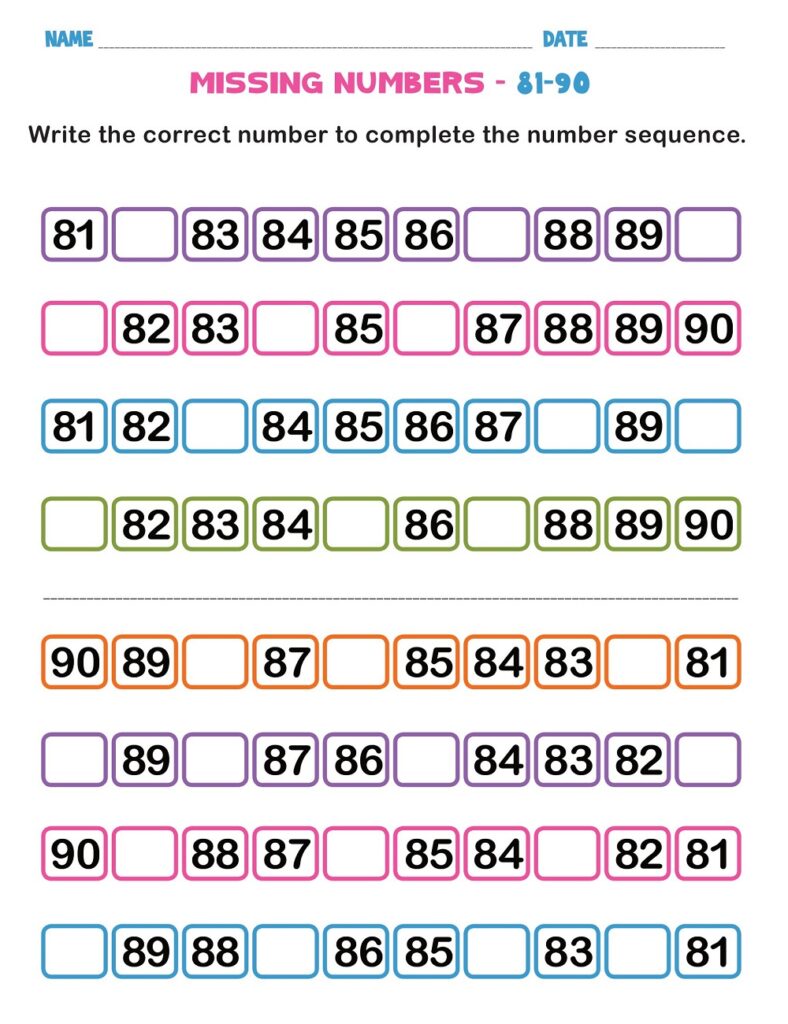 25+ Free Printable Missing Numbers Worksheets for Fun Learning ...