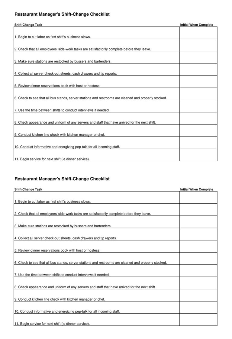 32+ Free Shift Change Checklist Templates - Printable PDF, Word ...