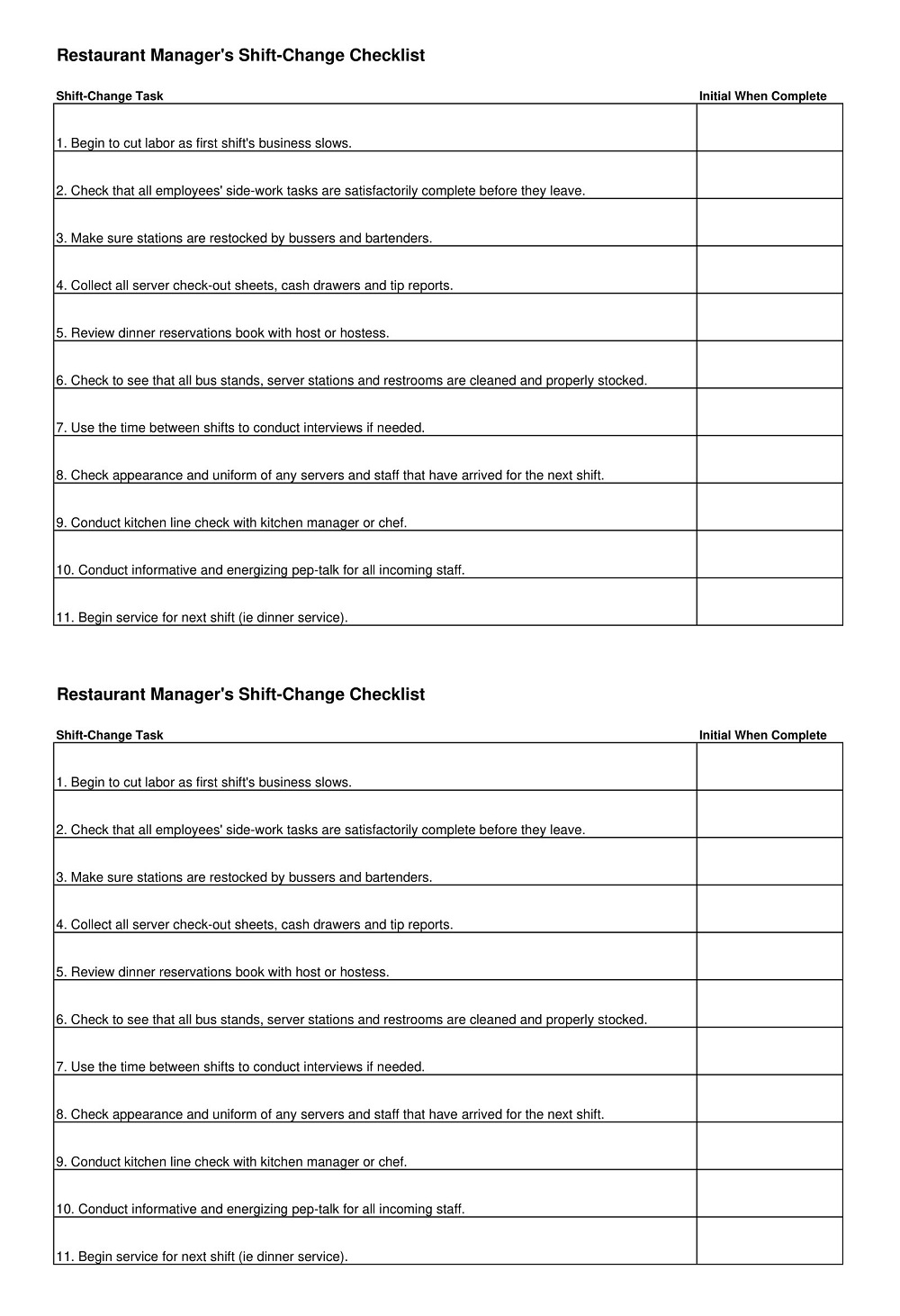 Modern Shift Change Checklist Template
