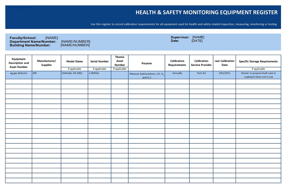 Monitoring Equipment Register Excel