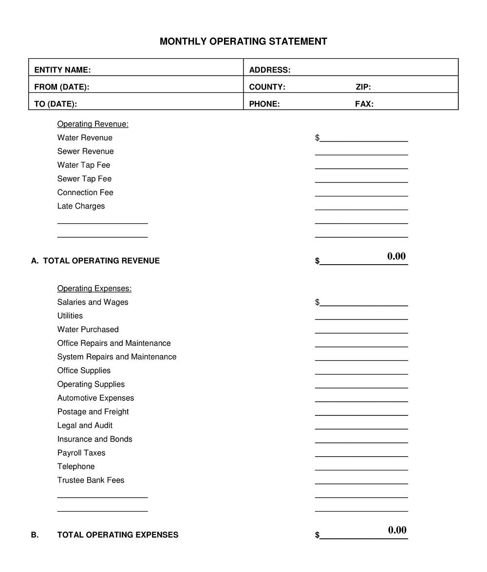 Monthly Operating Statement Template