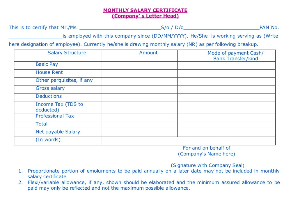 Monthly Salary Certificate Template