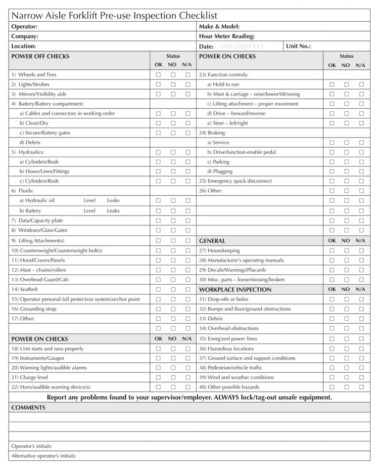 24+ Free Printable Forklift Inspection Checklist Templates Sample PDF