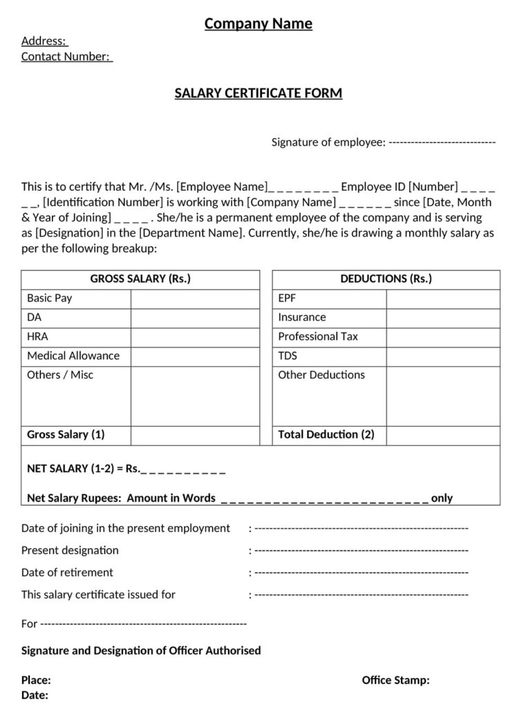 33+ Free Salary Certificate Format Sample (PDF, Word Templates ...