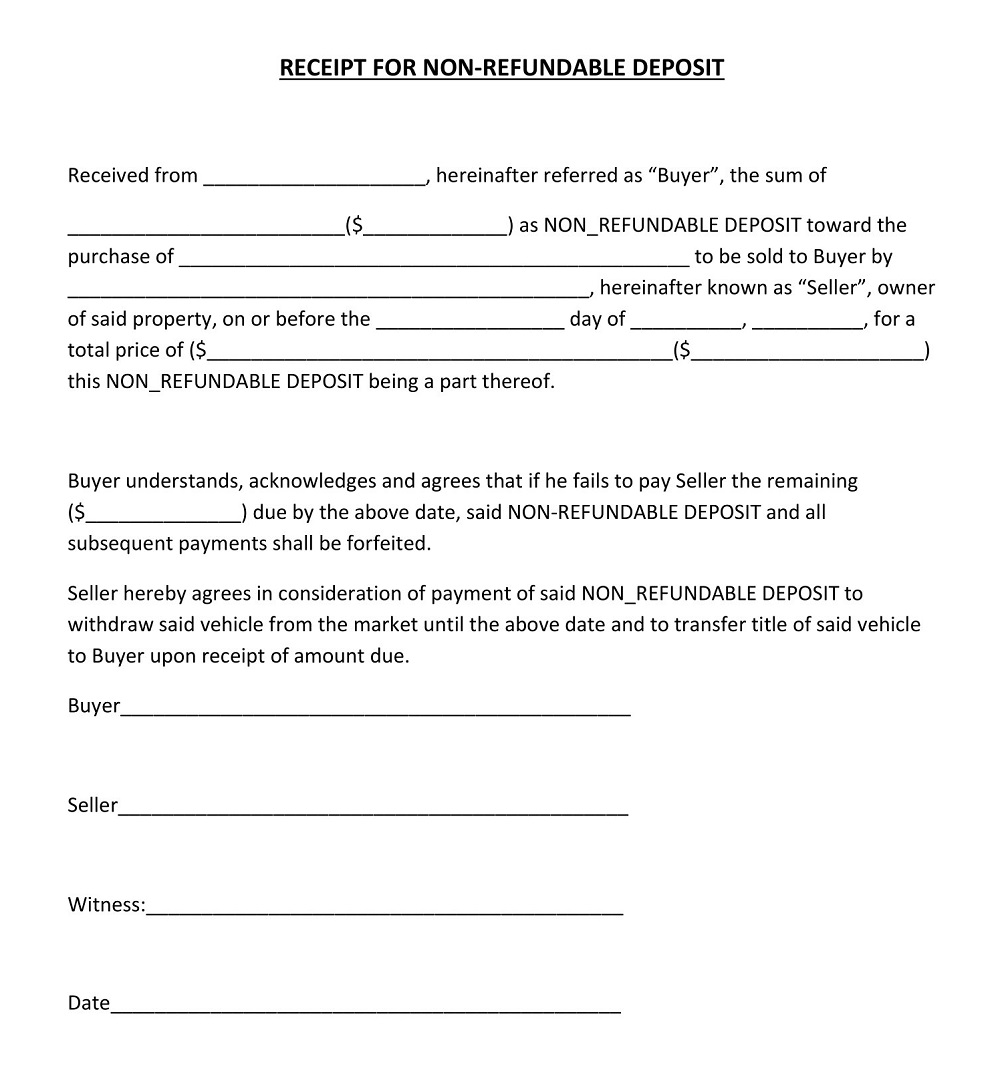 Non Refundable Vehicle Deposit Form Template