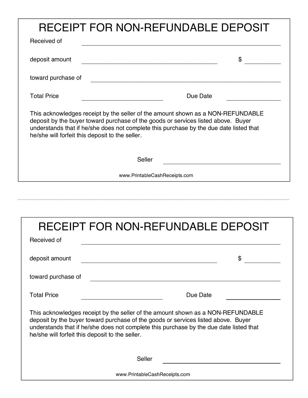 Non-refundable Deposit Receipt