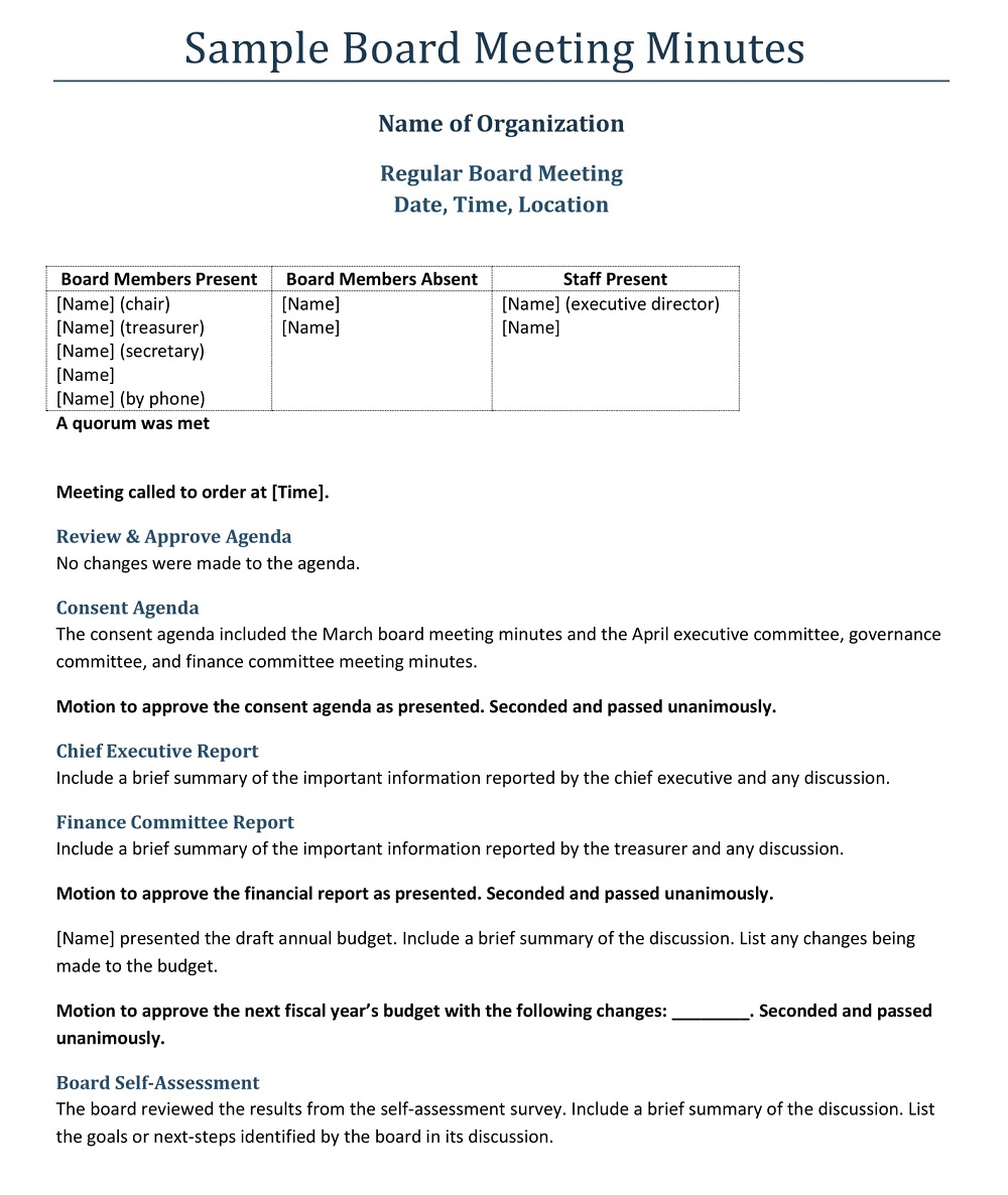 Nonprofit Board Meeting Minutes PDF