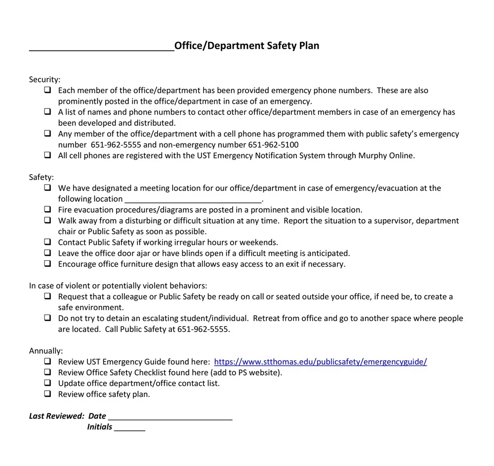 Office Safety Plan Template