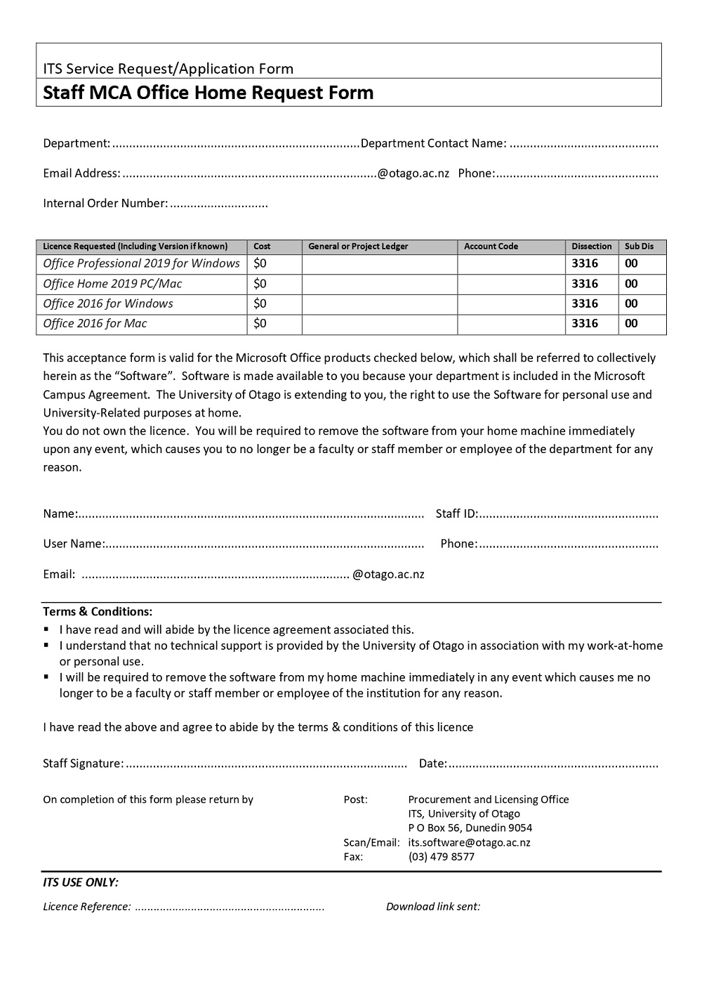 Office Work Home Request Form