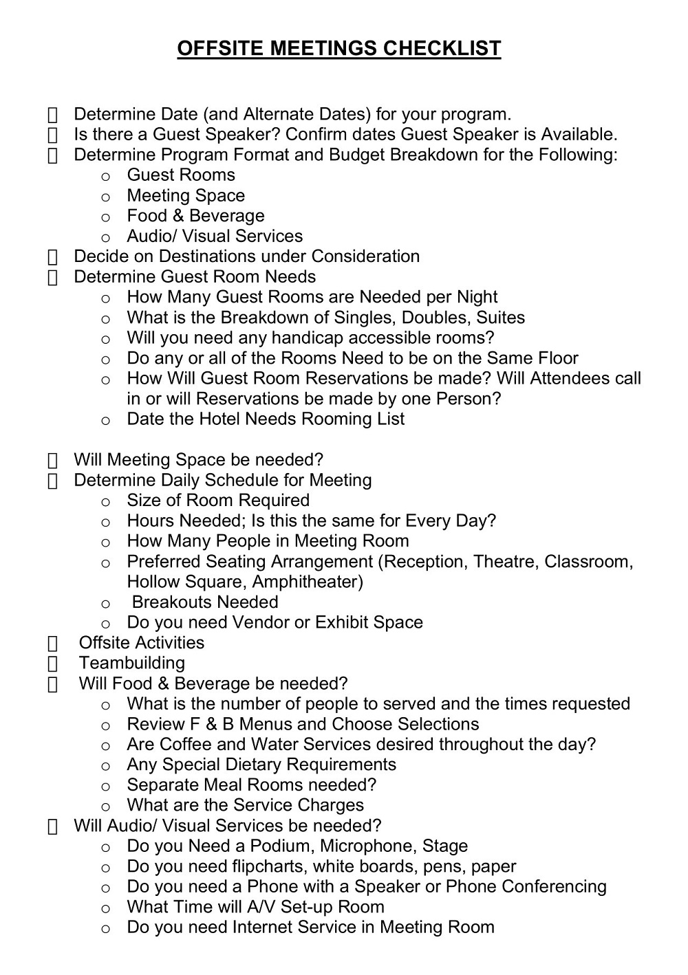 Offsite Meeting Checklist Template