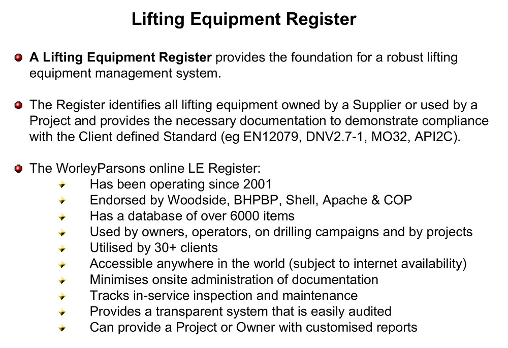 Online Lifting Equipment Register Template