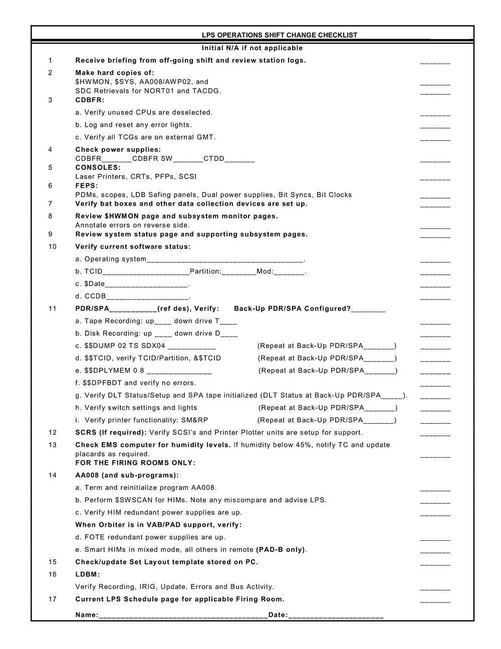 Operations Shift Change Checklist Template