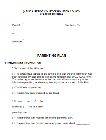 Parenting Plan Template 18