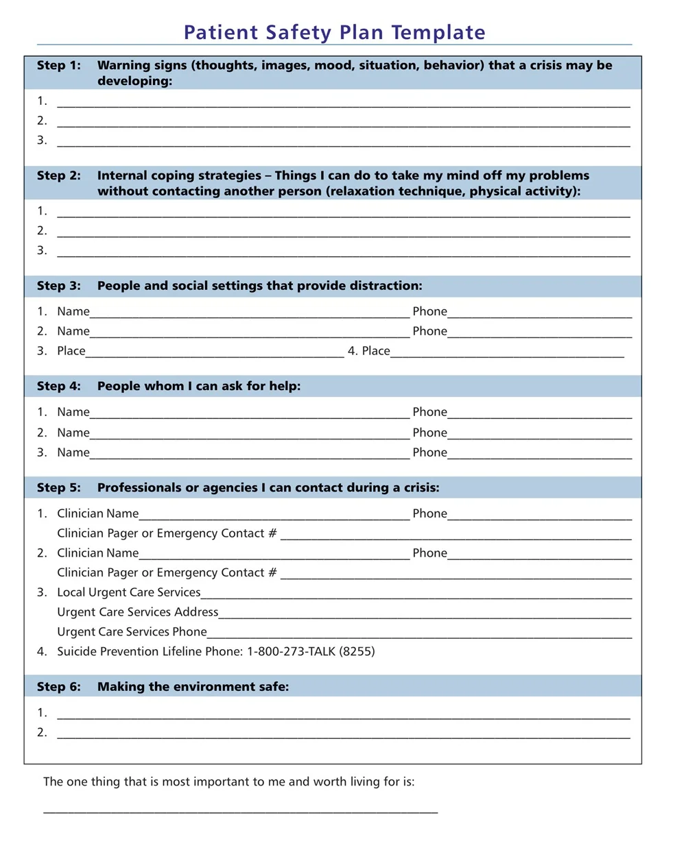 Patient Safety Plan Template