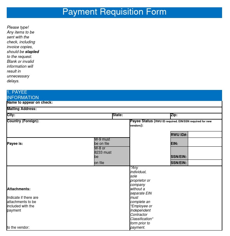 Payment Requisition Form Excel
