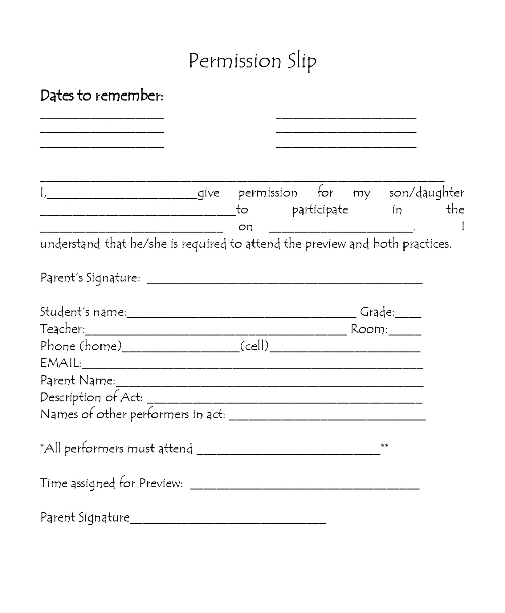 field trip permission slip template