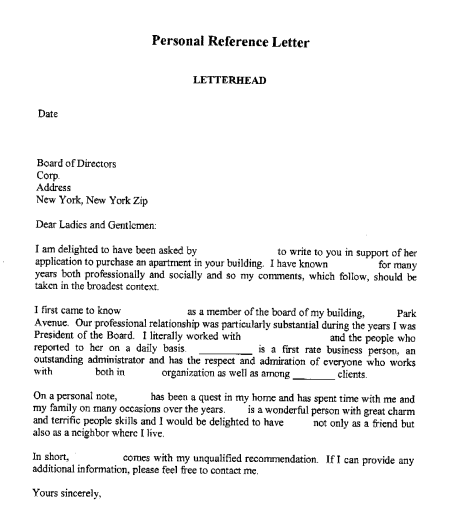 Personal Reference Letter Templates 2