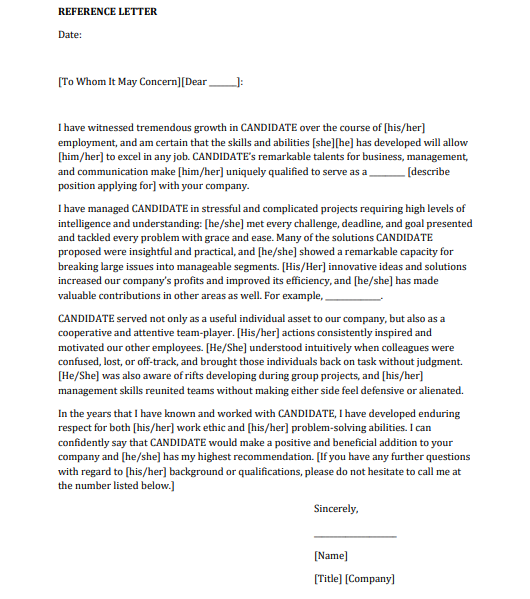 Personal Reference Letter Templates 4