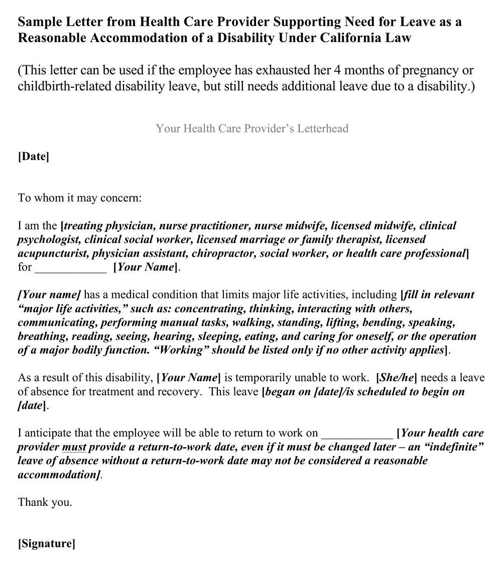 Physician Letter Supporting Disability Leave