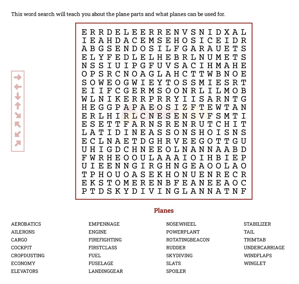 Planes Word Search Puzzle