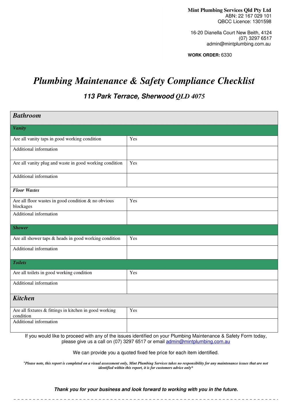 Plumbing Maintenance Safety Compliance Checklist