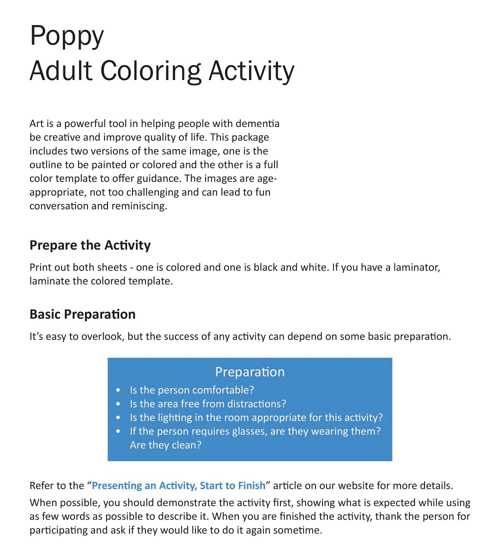 Poppy Adult Coloring Activity