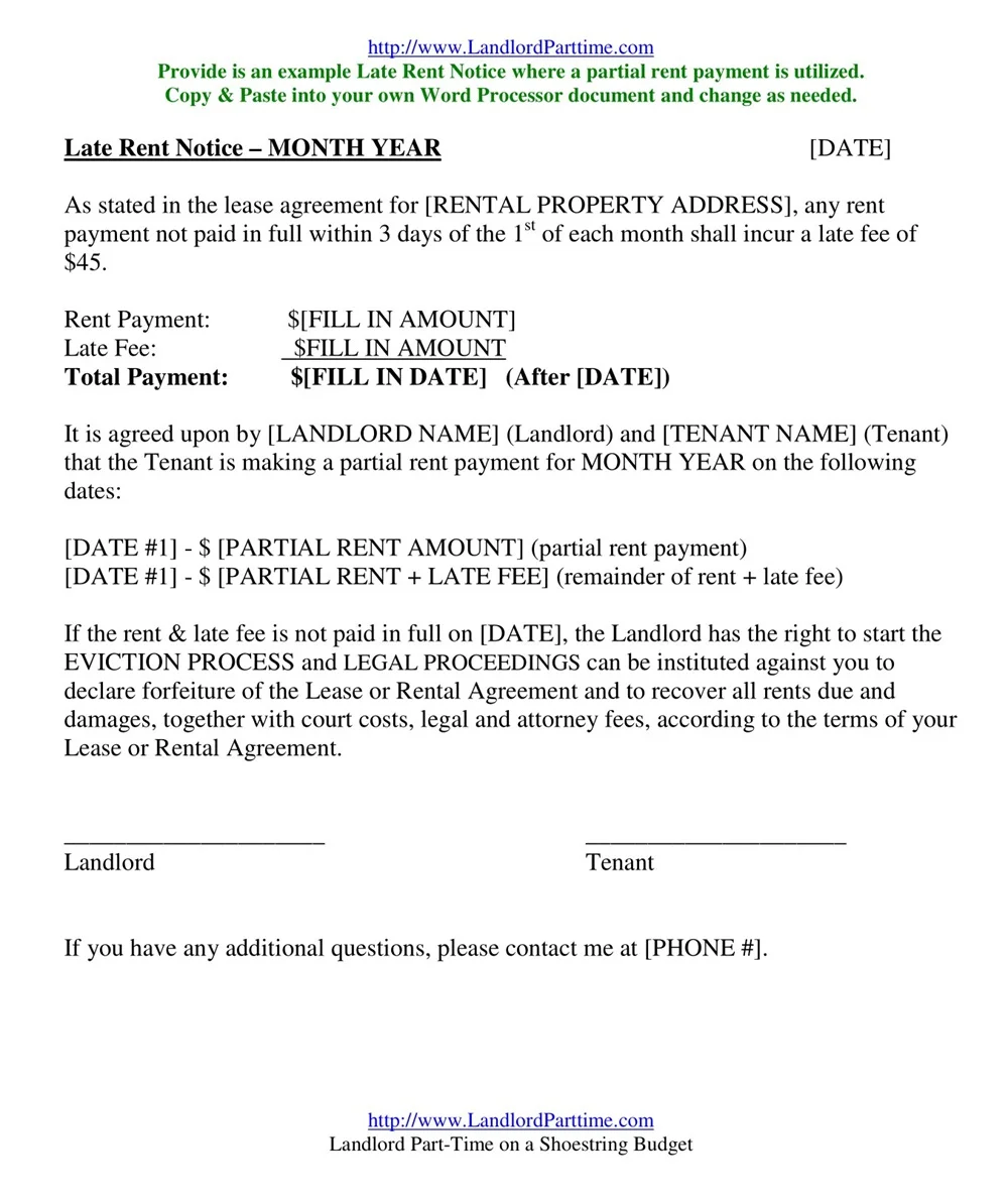 Printable Late Rent Notice
