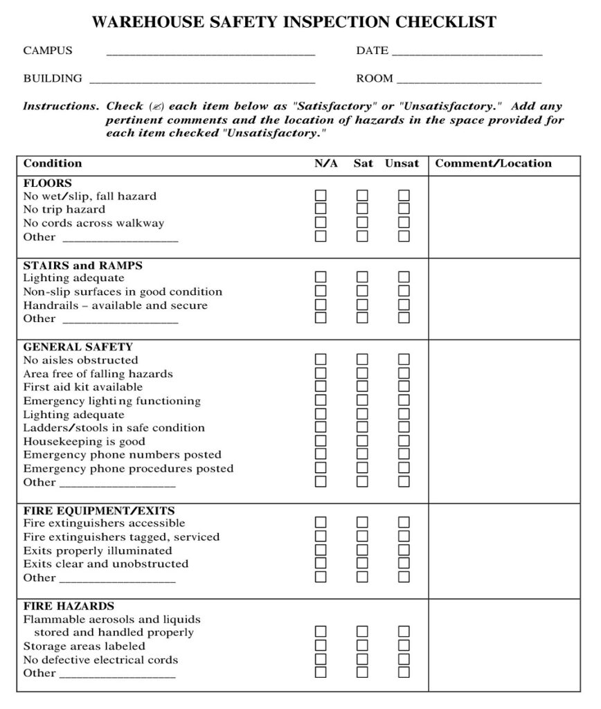 Free Warehouse Racking Inspection Checklist Templates Printable