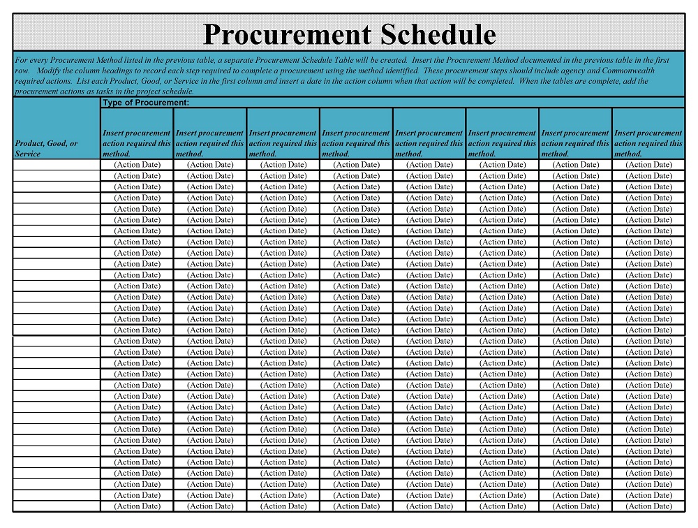 Procurement Schedule Sheet Sample