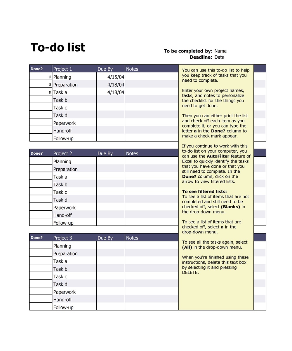Projects To-Do List Template