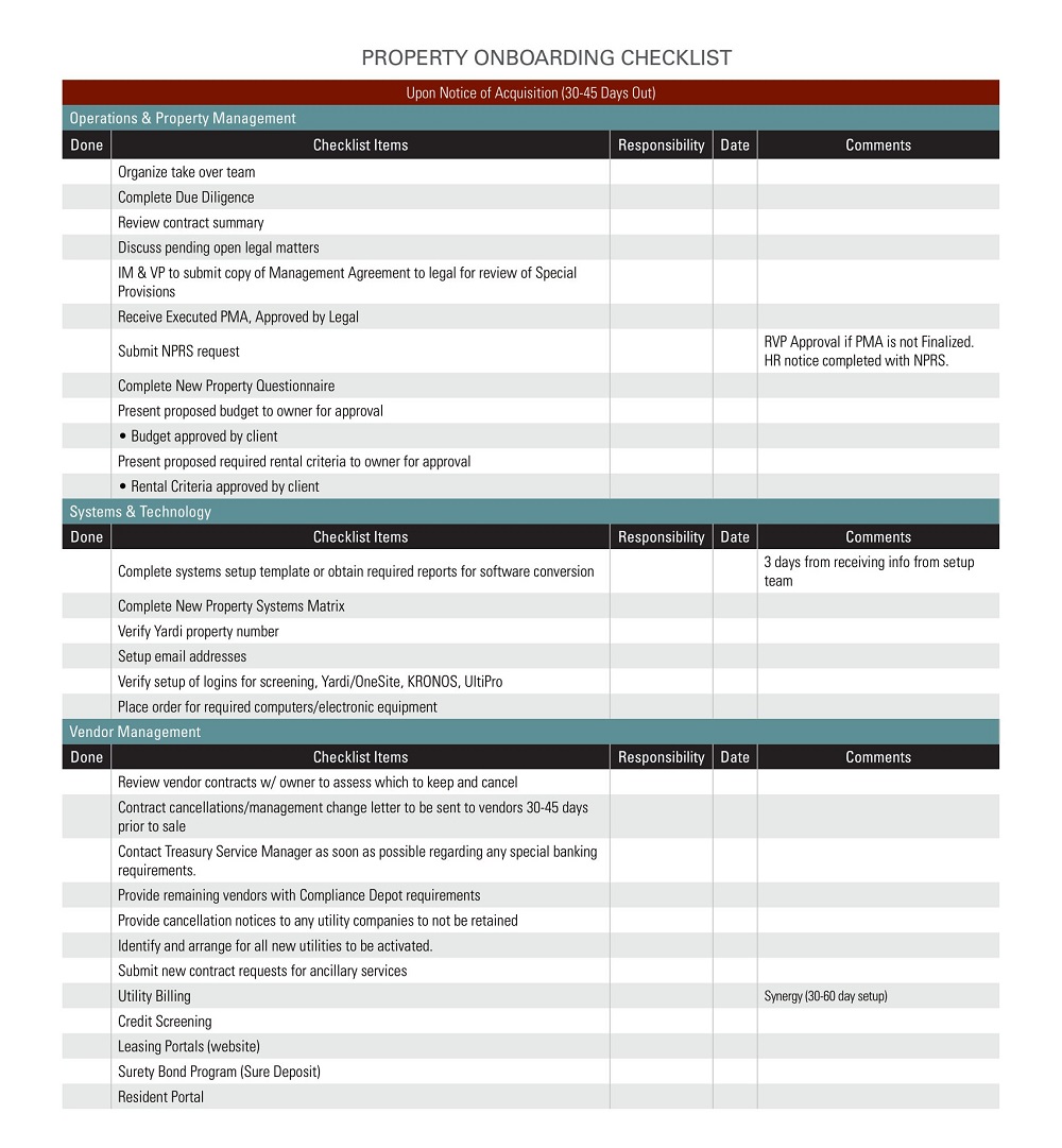Property Onboarding Checklist Template