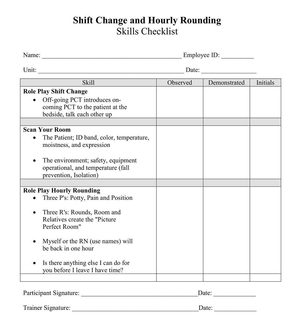 Receptionist Shift Change Checklist Template