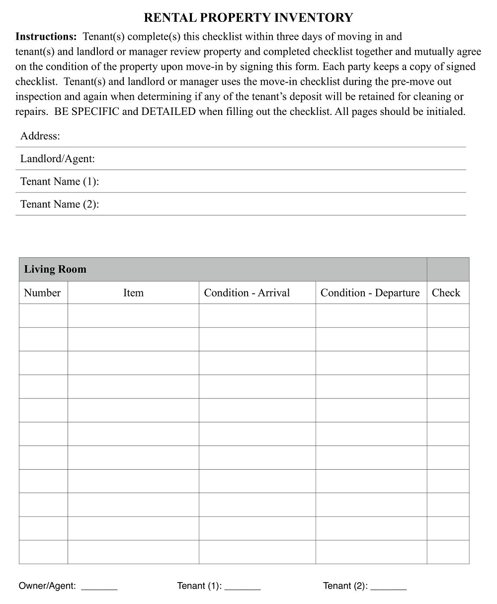 Rental Property Inventory Checklist Template