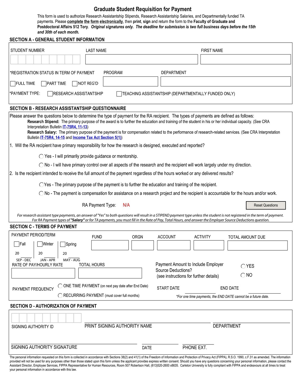 Requisition For Payment Form