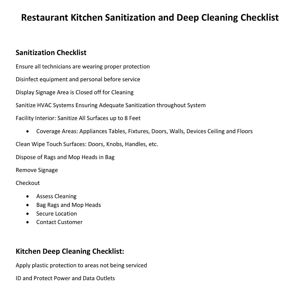 Restaurant Kitchen Sanitization And Deep Cleaning Checklist
