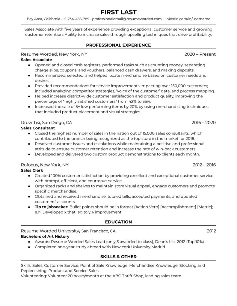 30+ Free Sales Associate Resume Samples & Templates (PDF, Word ...