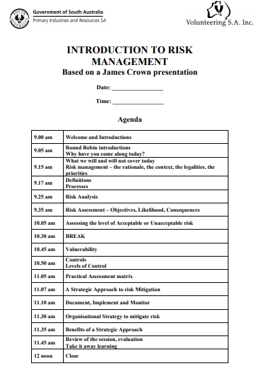 Risk management meeting agenda Template 3