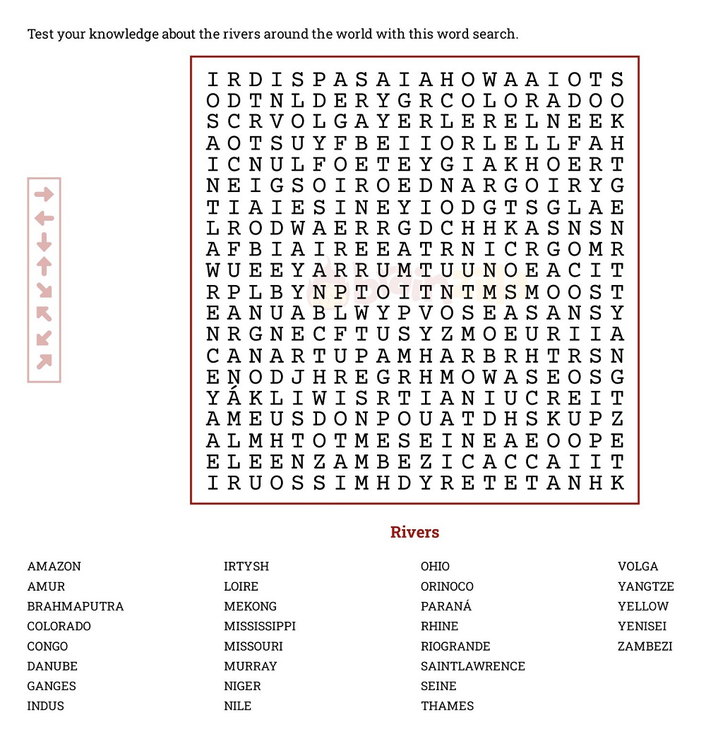 Rivers Word Search Puzzle