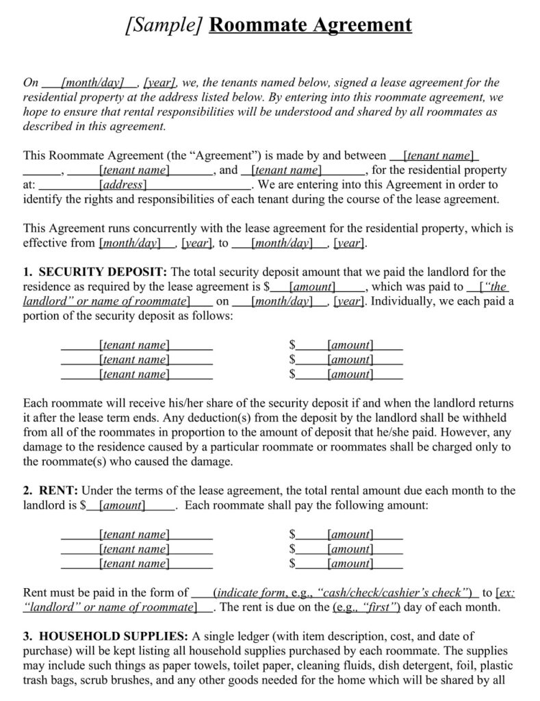 15+ Free Printable Roommate Agreement Templates California - PDF, MS ...