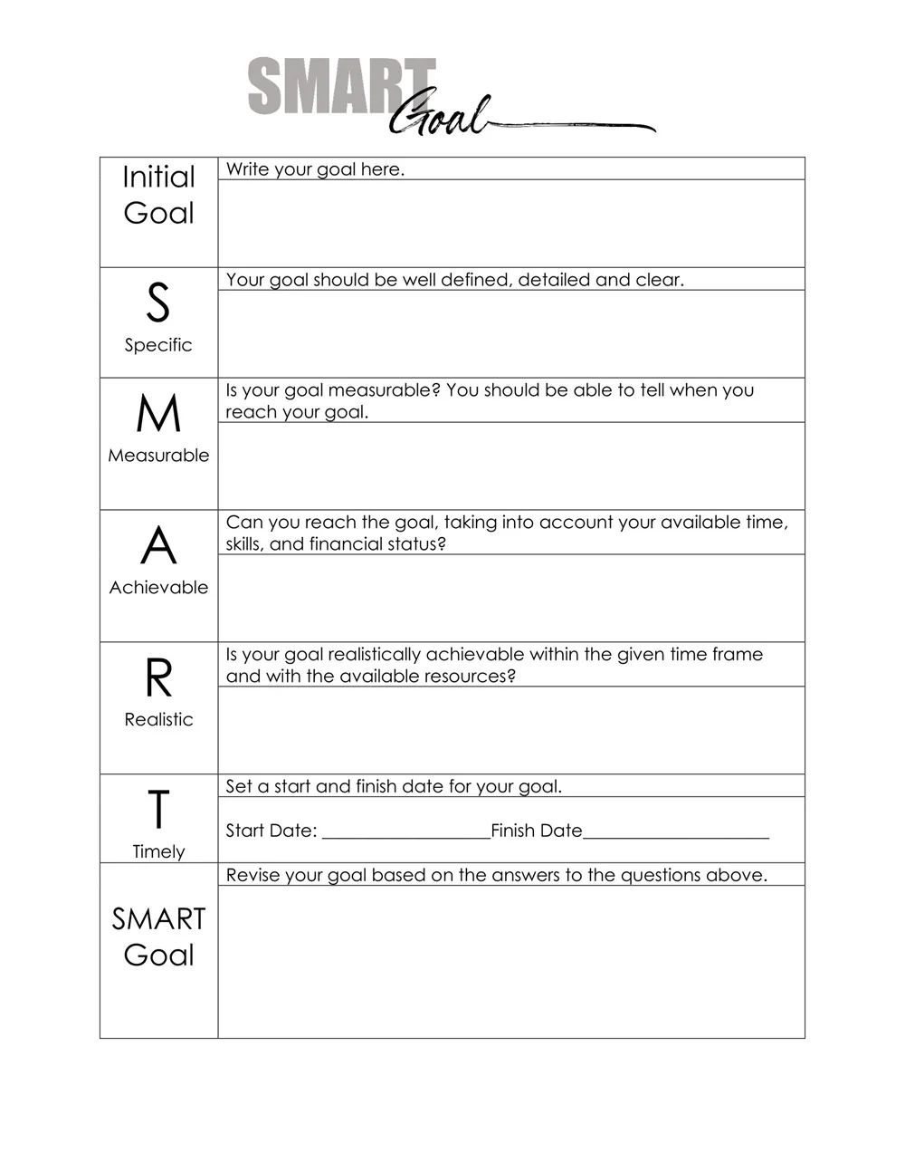 SMART Goal Setting Worksheet for Students