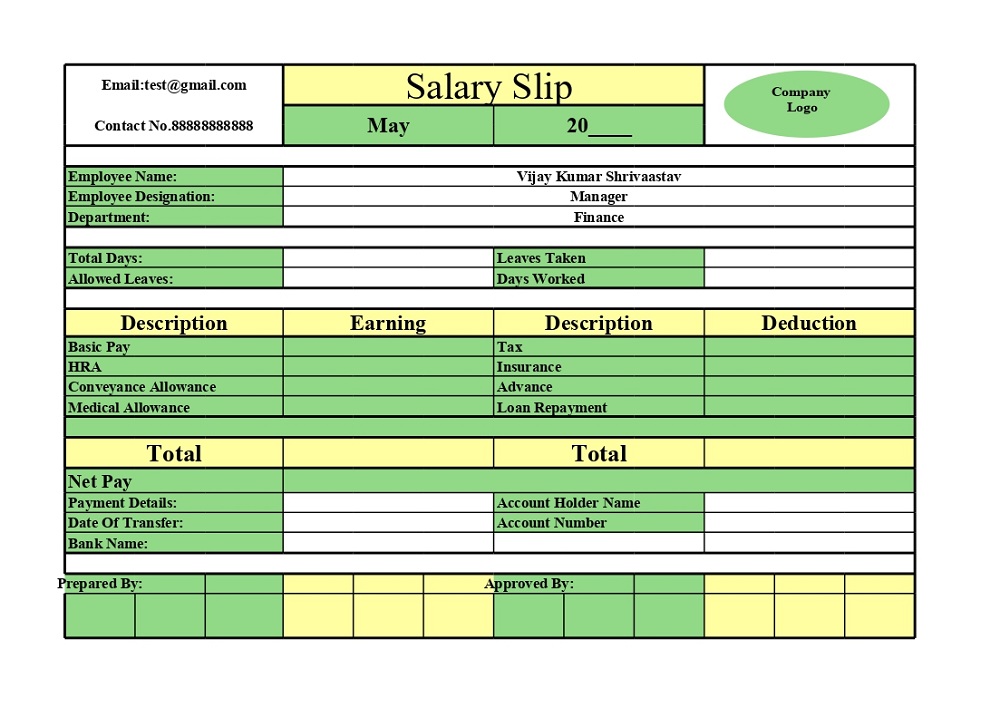 free salary slip template excel