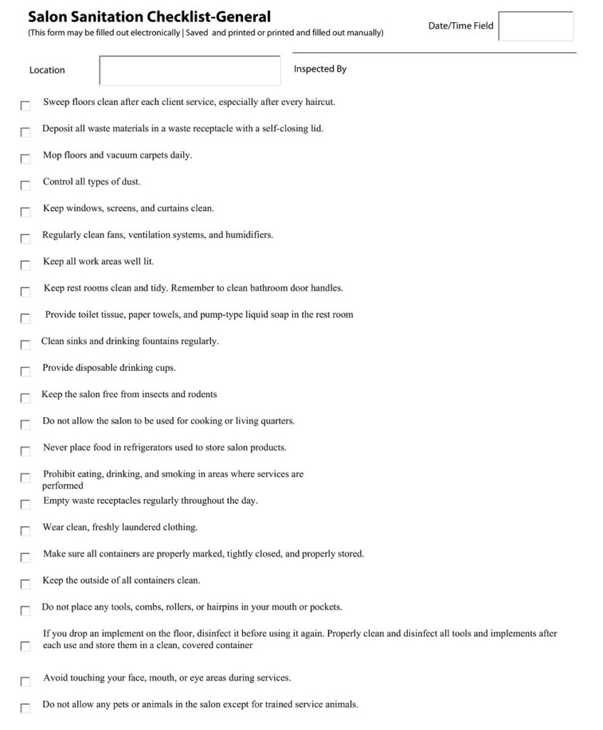 16+ Free Printable Salon Checklist Templates - Sample PDF » American ...