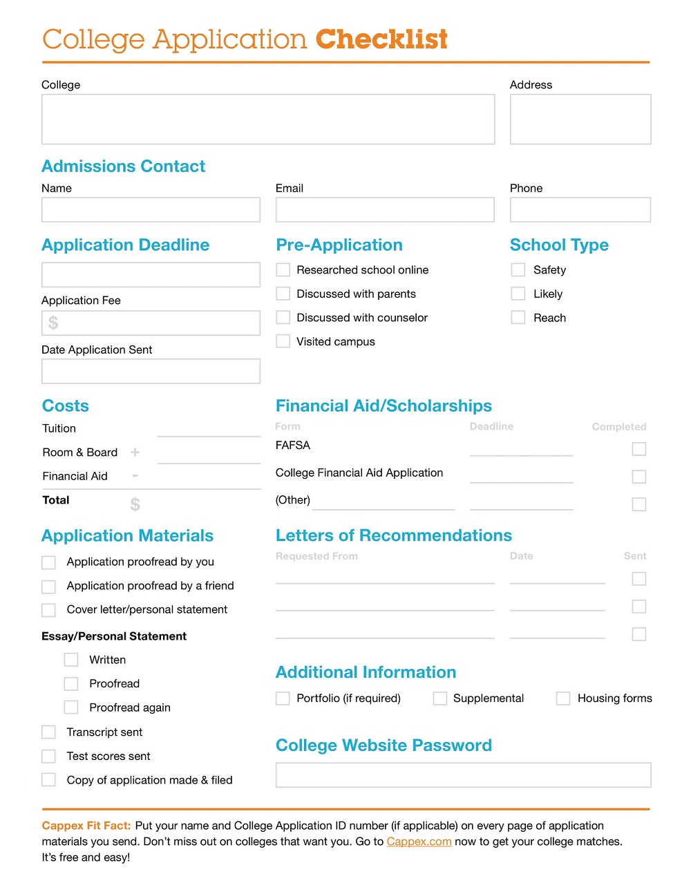 Sample College Application Checklist
