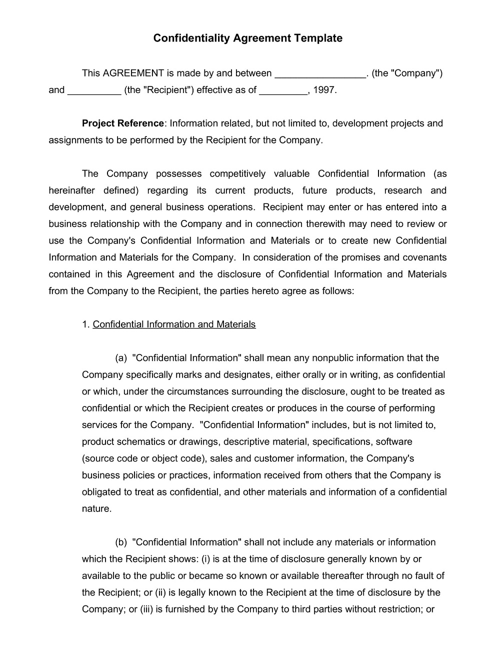 Sample Confidentiality Agreement Template